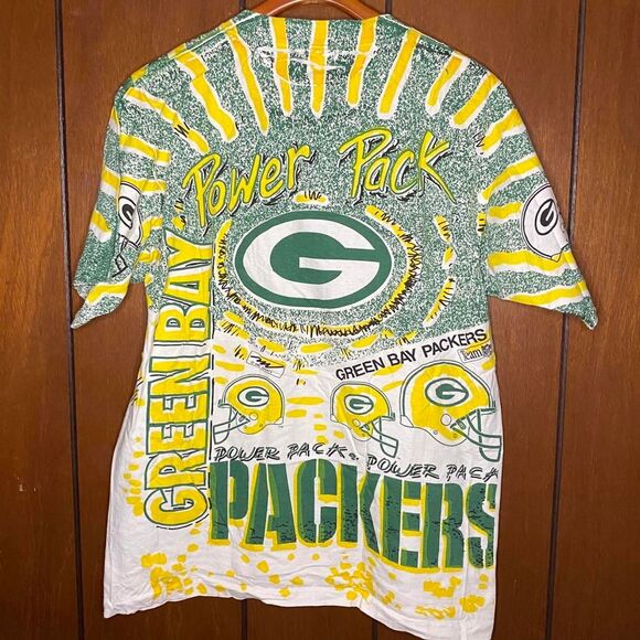 Vintage 1990s Magic Johnson Tee NFL Green Bay Packers AOP Shirt Size Medium - Picture 2 of 4